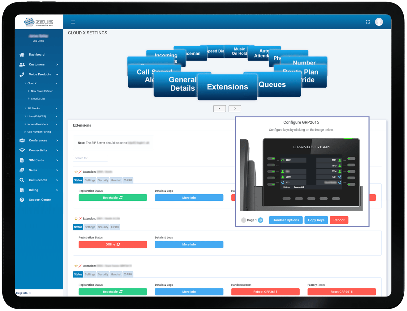 Cloud-X hosted telephony portal dashboard